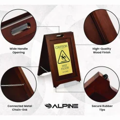 Alpine Industries 2-Sided Plated Wooden A-Frame Bilingual Wet Floor Sign, 15 x 2 x 24, Brass
