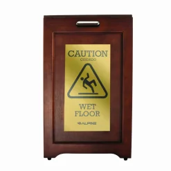 Alpine Industries 2-Sided Plated Wooden A-Frame Bilingual Wet Floor Sign, 15 x 2 x 24, Brass