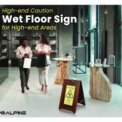 Alpine Industries 2-Sided Plated Wooden A-Frame Bilingual Wet Floor Sign, 15 x 2 x 24, Brass