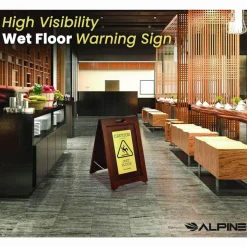 Alpine Industries 2-Sided Plated Wooden A-Frame Bilingual Wet Floor Sign, 15 x 2 x 24, Brass