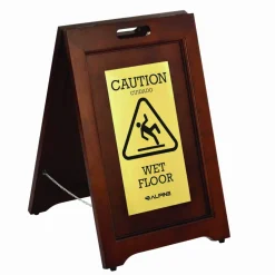Alpine Industries 2-Sided Plated Wooden A-Frame Bilingual Wet Floor Sign, 15 x 2 x 24, Brass