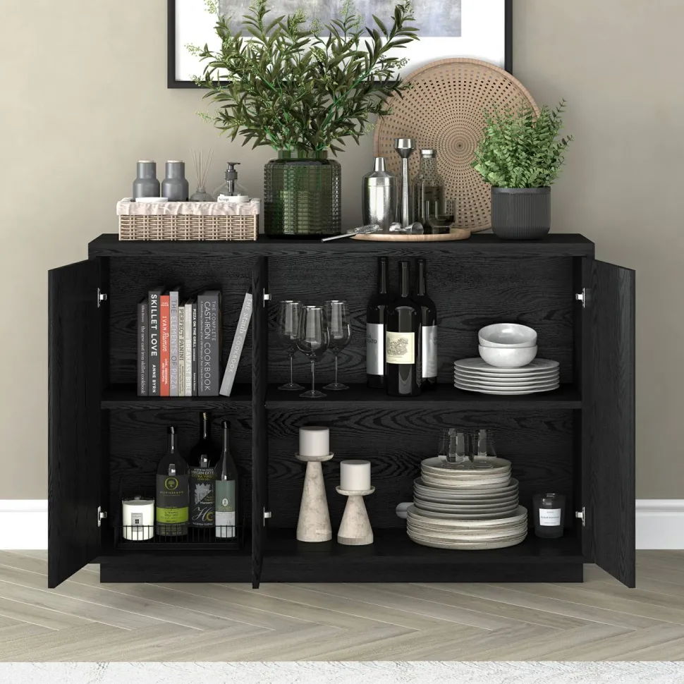 Alston 48" Wide Rectangular Buffet Table in Black Grain