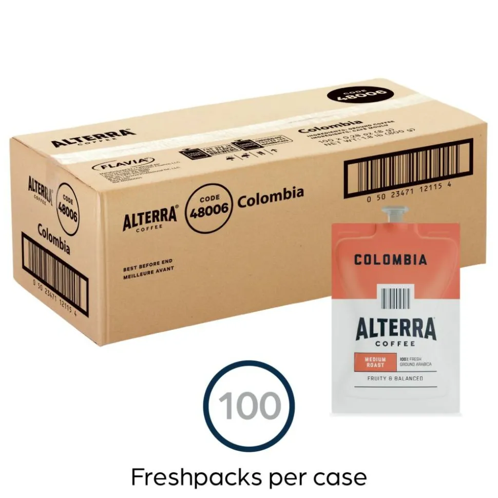 Alterra Roasters Colombia Coffee Freshpacks, Medium Roast, Each Freshpack Makes 1 Cup, 100 Packs/Carton