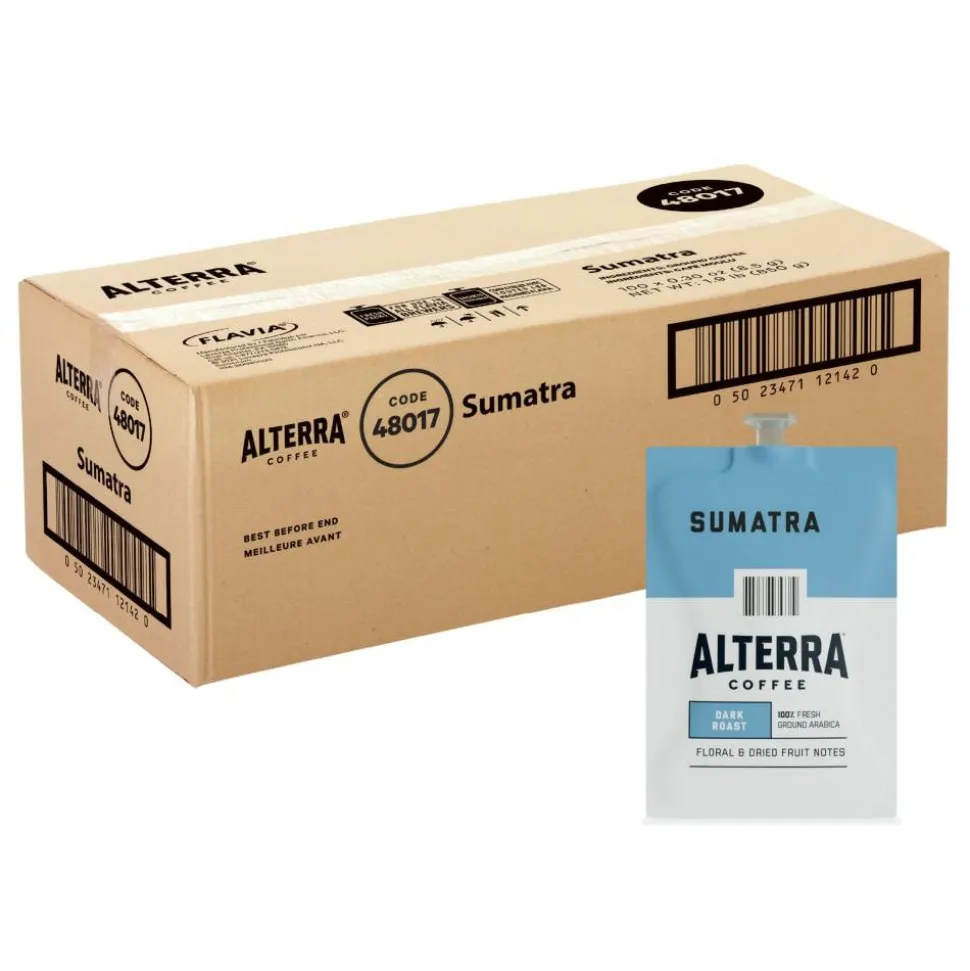 Alterra Roasters Sumatra Coffee Freshpacks, Dark Roast, Each Pack Makes 1 Cup, 100 Packs/Carton