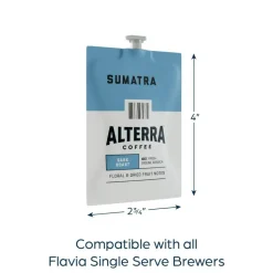 Alterra Roasters Sumatra Coffee Freshpacks, Dark Roast, Each Pack Makes 1 Cup, 100 Packs/Carton
