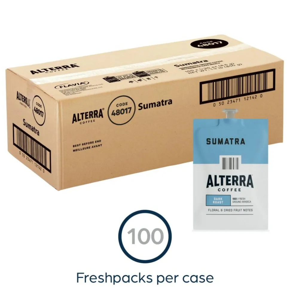 Alterra Roasters Sumatra Coffee Freshpacks, Dark Roast, Each Pack Makes 1 Cup, 100 Packs/Carton