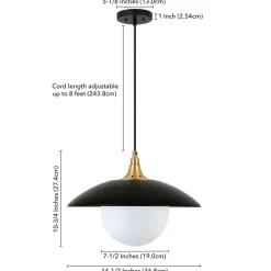 Alvia 14.5" Wide Pendant with Metal/Glass Shade in Matte Black/Brass/White