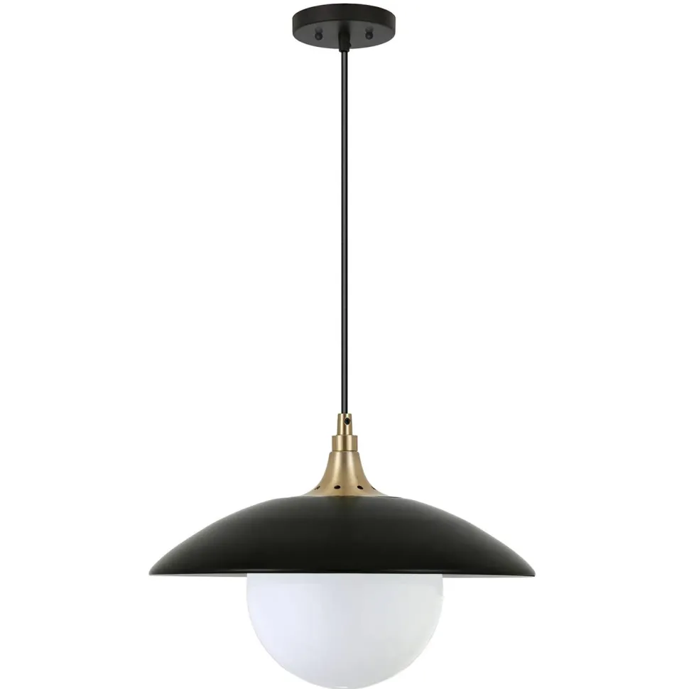 Alvia 14.5" Wide Pendant with Metal/Glass Shade in Matte Black/Brass/White