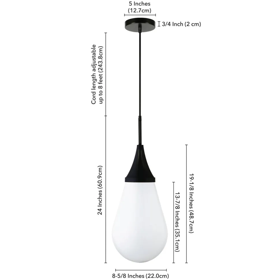 Ambrose 8.63" Wide Pendant with Glass Shade in Blackened Bronze/Milk White