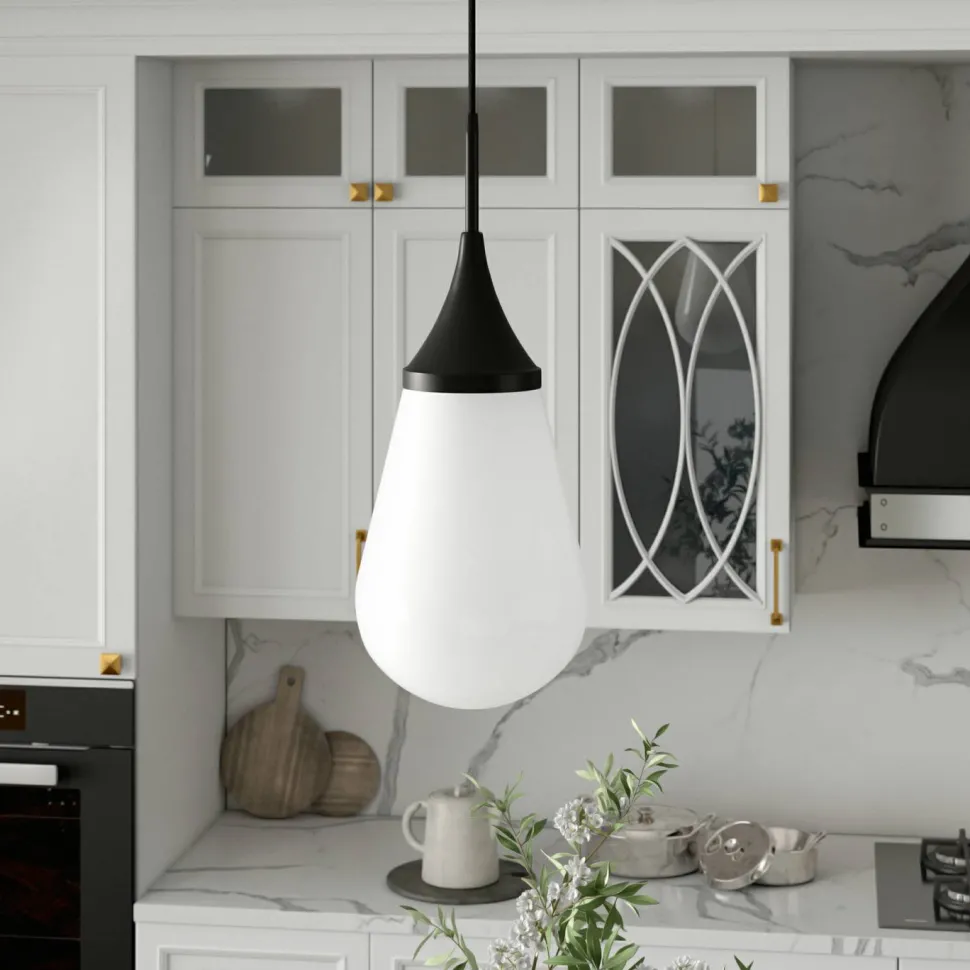 Ambrose 8.63" Wide Pendant with Glass Shade in Blackened Bronze/Milk White