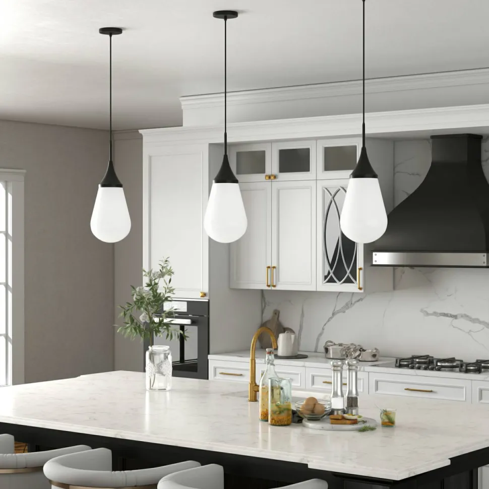 Ambrose 8.63" Wide Pendant with Glass Shade in Blackened Bronze/Milk White