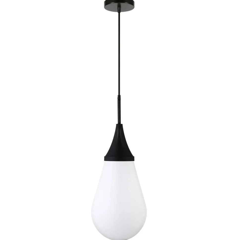 Ambrose 8.63" Wide Pendant with Glass Shade in Blackened Bronze/Milk White