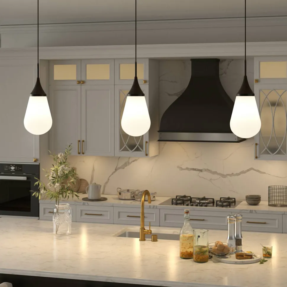 Ambrose 8.63" Wide Pendant with Glass Shade in Blackened Bronze/Milk White