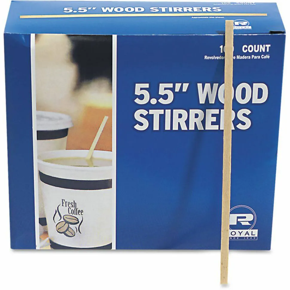 AmerCareRoyal Wood Stir Sticks, 5.5", 10,000/Carton