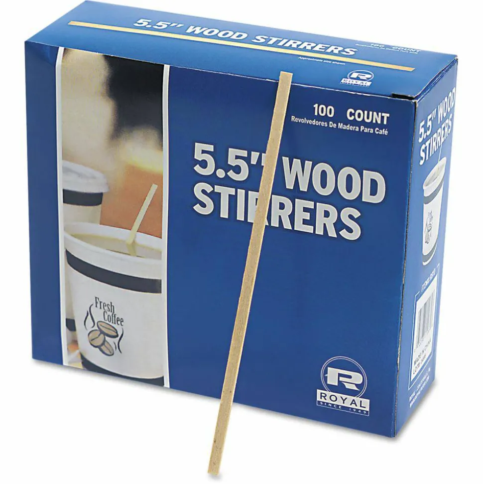 AmerCareRoyal Wood Stir Sticks, 5.5", 10,000/Carton