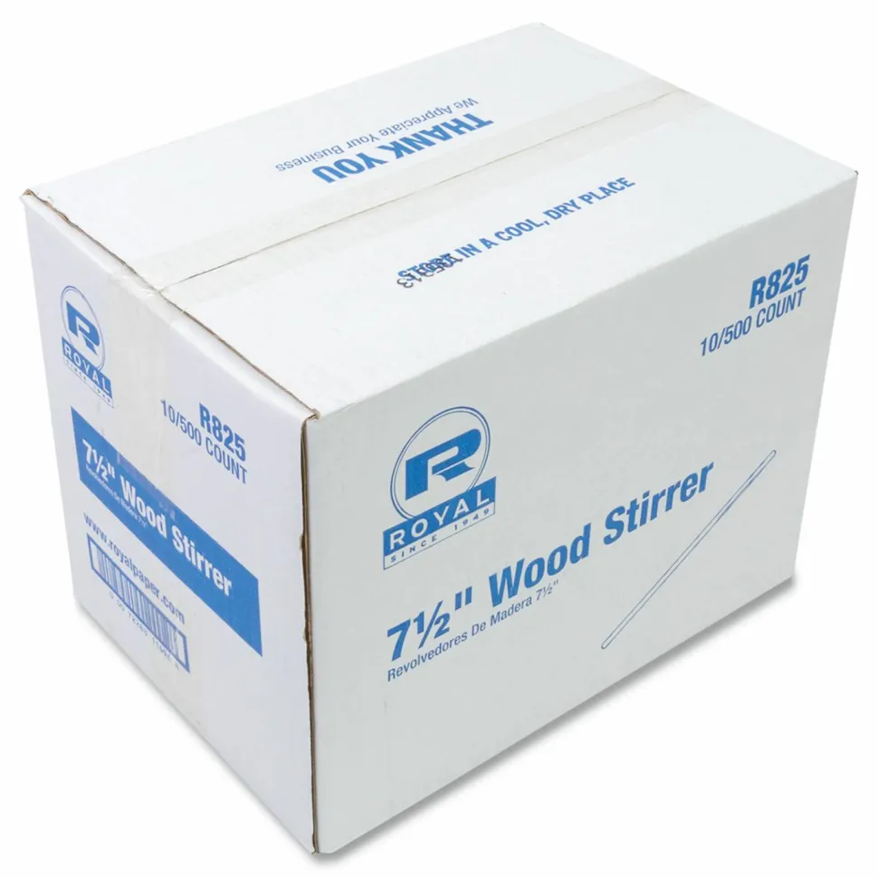 AmerCareRoyal Wood Stir Sticks, 7.5" Long, 500/Box, 10 Boxes/Carton