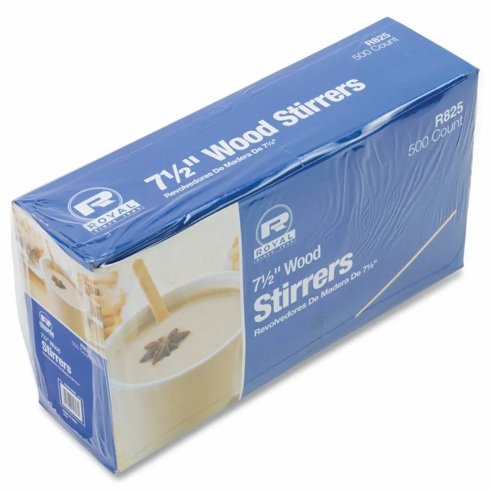 AmerCareRoyal Wood Stir Sticks, 7.5" Long, 500/Box, 10 Boxes/Carton