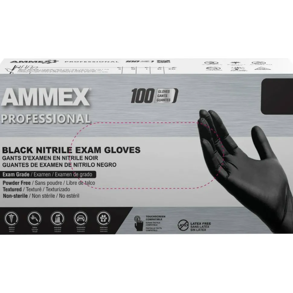 AMMEX Professional Black Nitrile Powder Free Exam X-Large Gloves