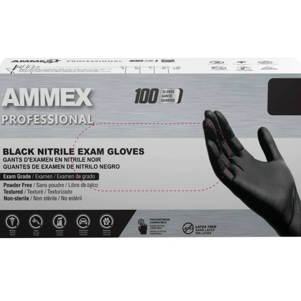AMMEX Professional Black Nitrile Powder Free Exam Large Gloves
