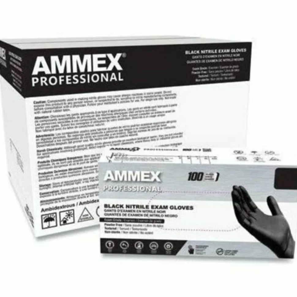 AMMEX Professional Black Nitrile Powder Free Exam Large Gloves
