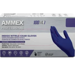Ammex Professional Indigo Disposable Powder-Free Nitrile Exam Gloves, Medium, Box Of 100 Gloves