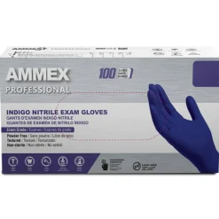 Ammex Professional Indigo Disposable Powder-Free Nitrile Exam Gloves, Large, Box Of 100 Gloves