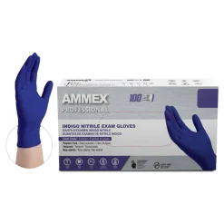 Ammex Professional Indigo Disposable Powder-Free Nitrile Exam Gloves, Small, Box Of 100 Gloves