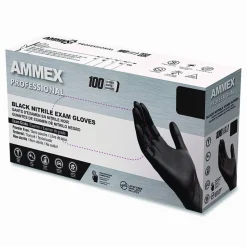 AMMEX Professional Nitrile Exam Gloves, Powder-Free, Small, Black, 100/Box
