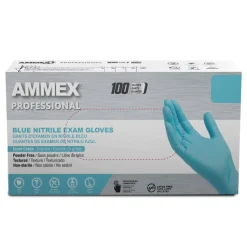 Ammex Professional Powder-Free Exam-Grade Nitrile Gloves, Large, Blue, Box Of 100 Gloves