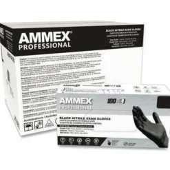 Ammex Professional Powder-Free Exam-Grade Nitrile Gloves, Medium, Black, Box Of 100 Gloves