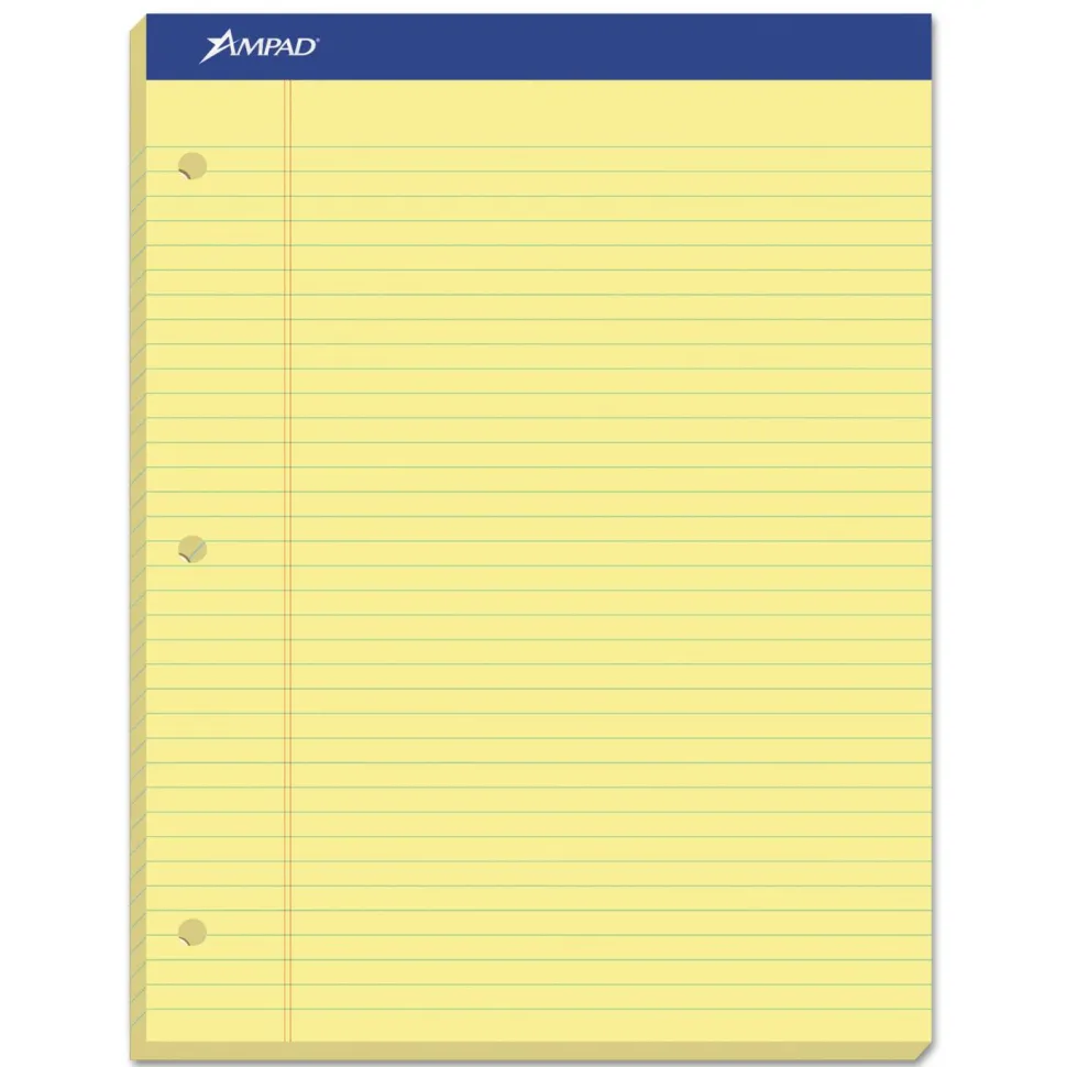 Ampad Double Sheet Pads, Narrow Rule, (100) Canary Yellow 8.5 x 11 Sheets