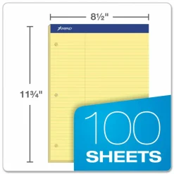 Ampad Perforated 3-Hole Punched Dual Writing Pad, Law Rule, 8 1/2" x 11 3/4", Canary, 100 Sheets