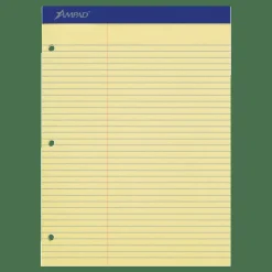 Ampad Perforated 3-Hole Punched Dual Writing Pad, Law Rule, 8 1/2" x 11 3/4", Canary, 100 Sheets