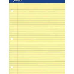 Ampad Perforated 3 Hole Punched Ruled Double Sheet Pad, Wide/Legal Rule, 100 Sheets, 8 1/2" x 11", Canary Yellow