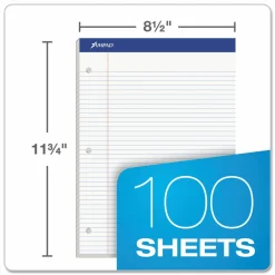 Ampad Perforated 3-Hole Punched Dual Writing Pad, Legal Wide Rule, 8 1/2" x 11 3/4", White, 100 Sheets