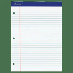 Ampad Perforated 3-Hole Punched Dual Writing Pad, Legal Wide Rule, 8 1/2