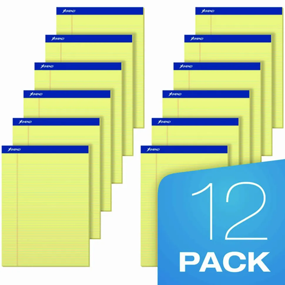 Ampad Perforated Ruled Pads, Letter Size, 50 Sheets, Ruled, Canary Yellow, Box Of 12