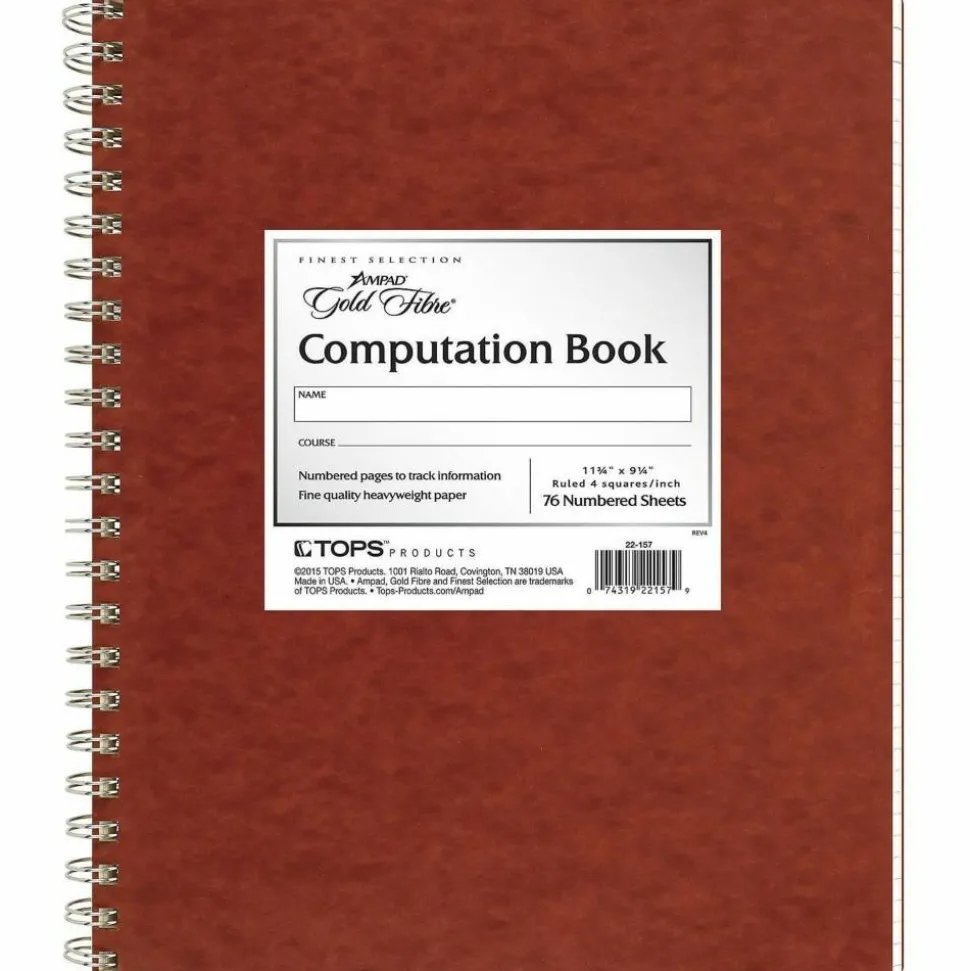 Ampad Retro Computation Notebook, 9 1/4" x 11 3/4", 75 Sheets, Red