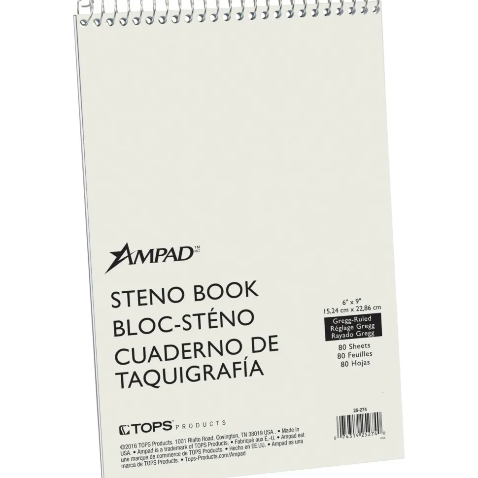 Ampad Steno Pads, Tan Cover, Gregg Rule, (80) Green-Tint 6 x 9 Sheets
