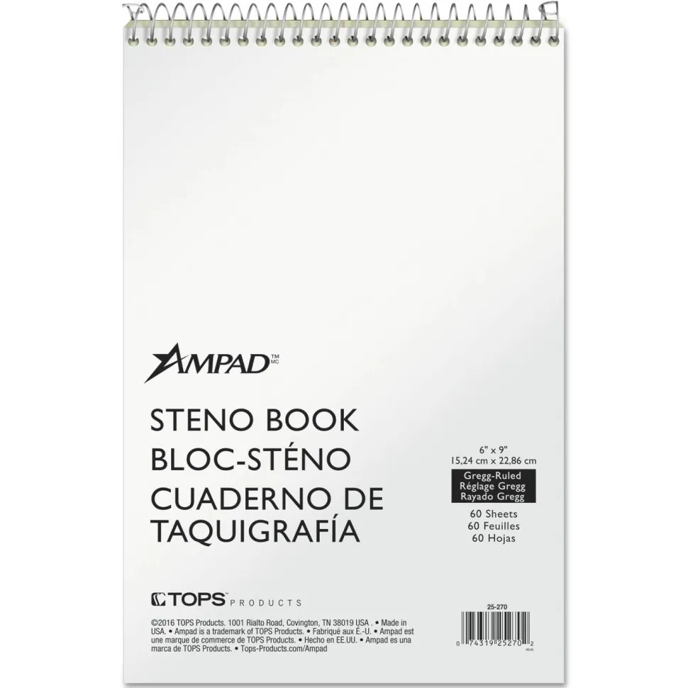 Ampad Steno Pads, Tan Cover, Gregg Rule, (60) Green-Tint 6 x 9 Sheets