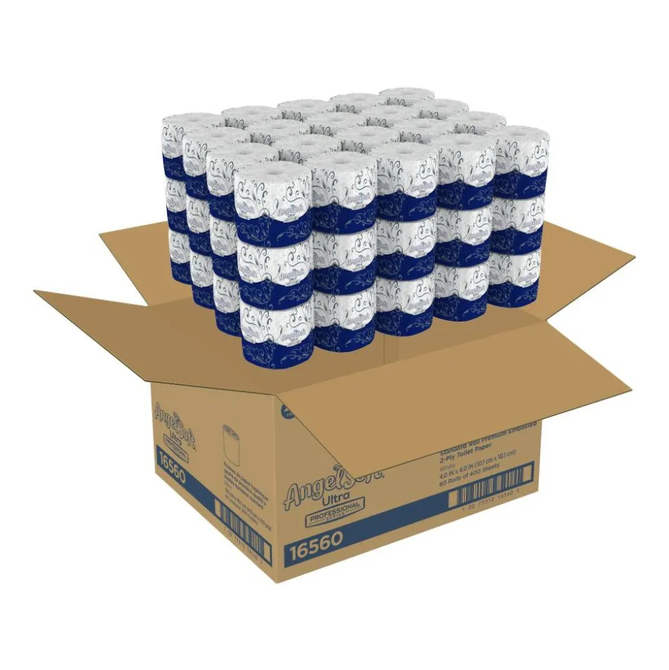 Angel Soft by GP PRO, 2 Ply, Professional Series Standard Roll Toilet Paper, 4x4, Recycled, White, 400 Sheets, 60 Rolls per Case