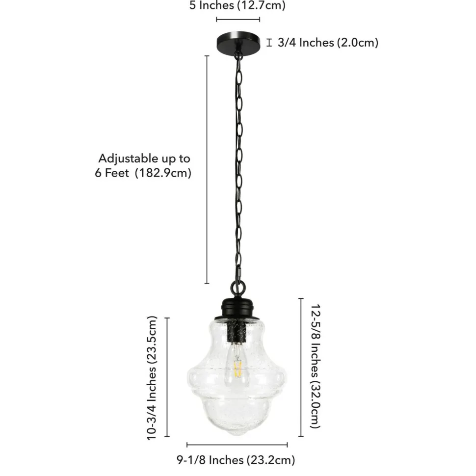 Annie 9.13" Wide Pendant with Glass Shade in Blackened Bronze/Seeded