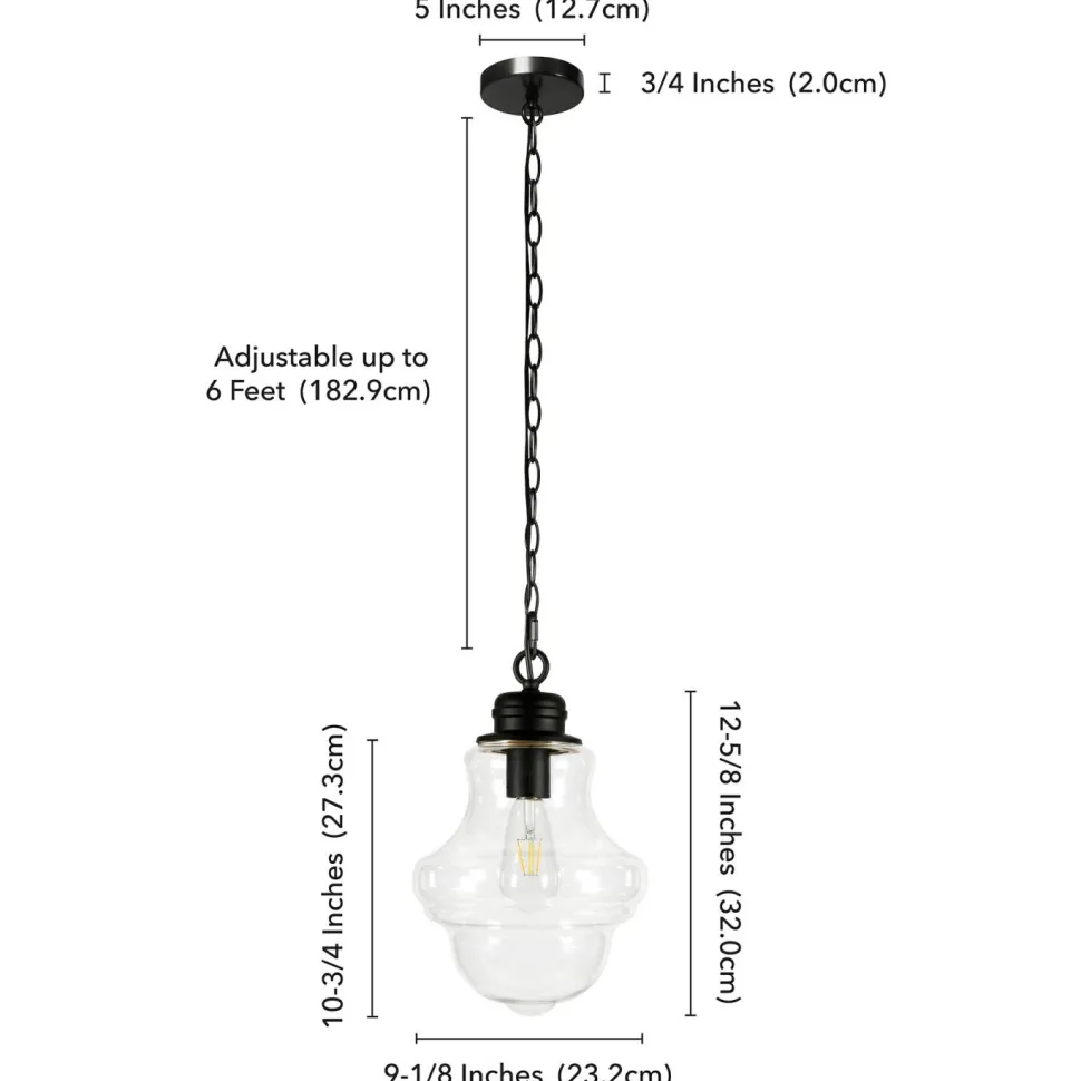 Annie 9.13" Wide Pendant with Glass Shade in Blackened Bronze/Clear