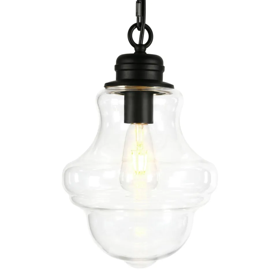 Annie 9.13" Wide Pendant with Glass Shade in Blackened Bronze/Clear