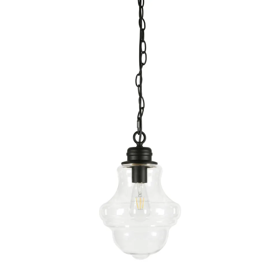 Annie 9.13" Wide Pendant with Glass Shade in Blackened Bronze/Clear