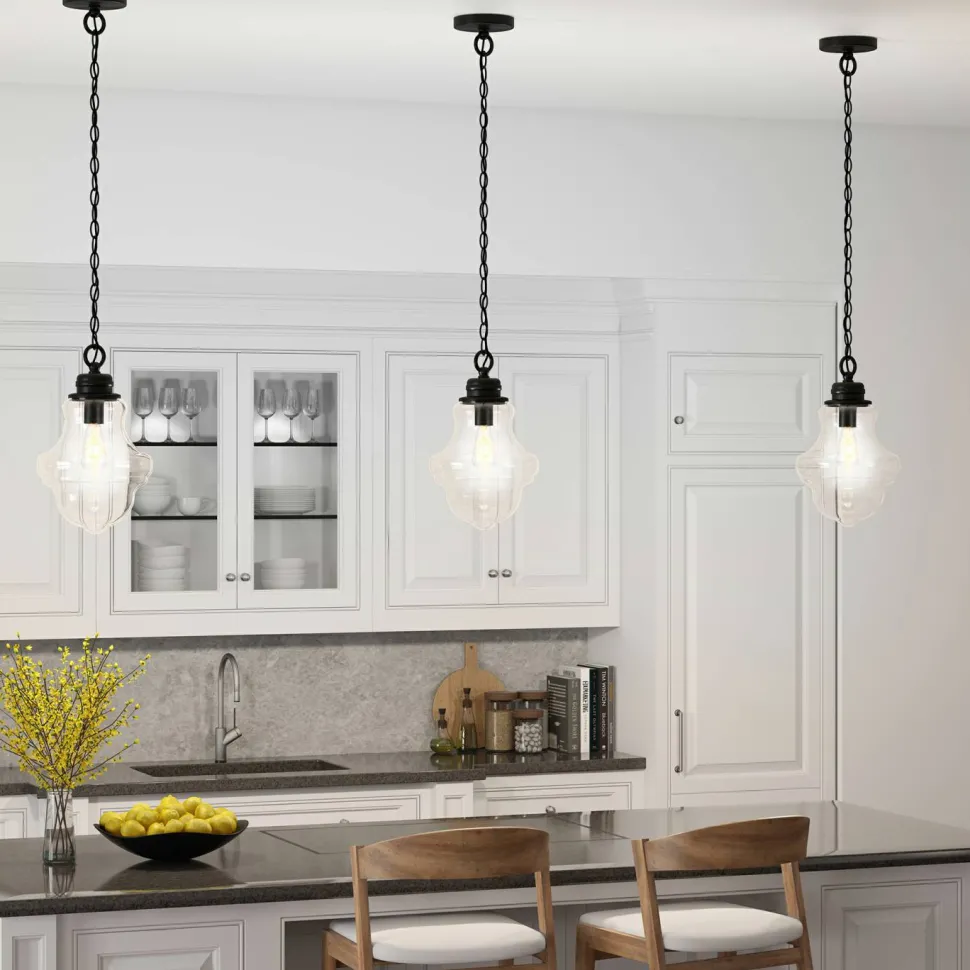 Annie 9.13" Wide Pendant with Glass Shade in Blackened Bronze/Clear