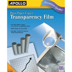 Apollo Plain Paper Copier Transparency Film, Black On Clear, Box Of 100