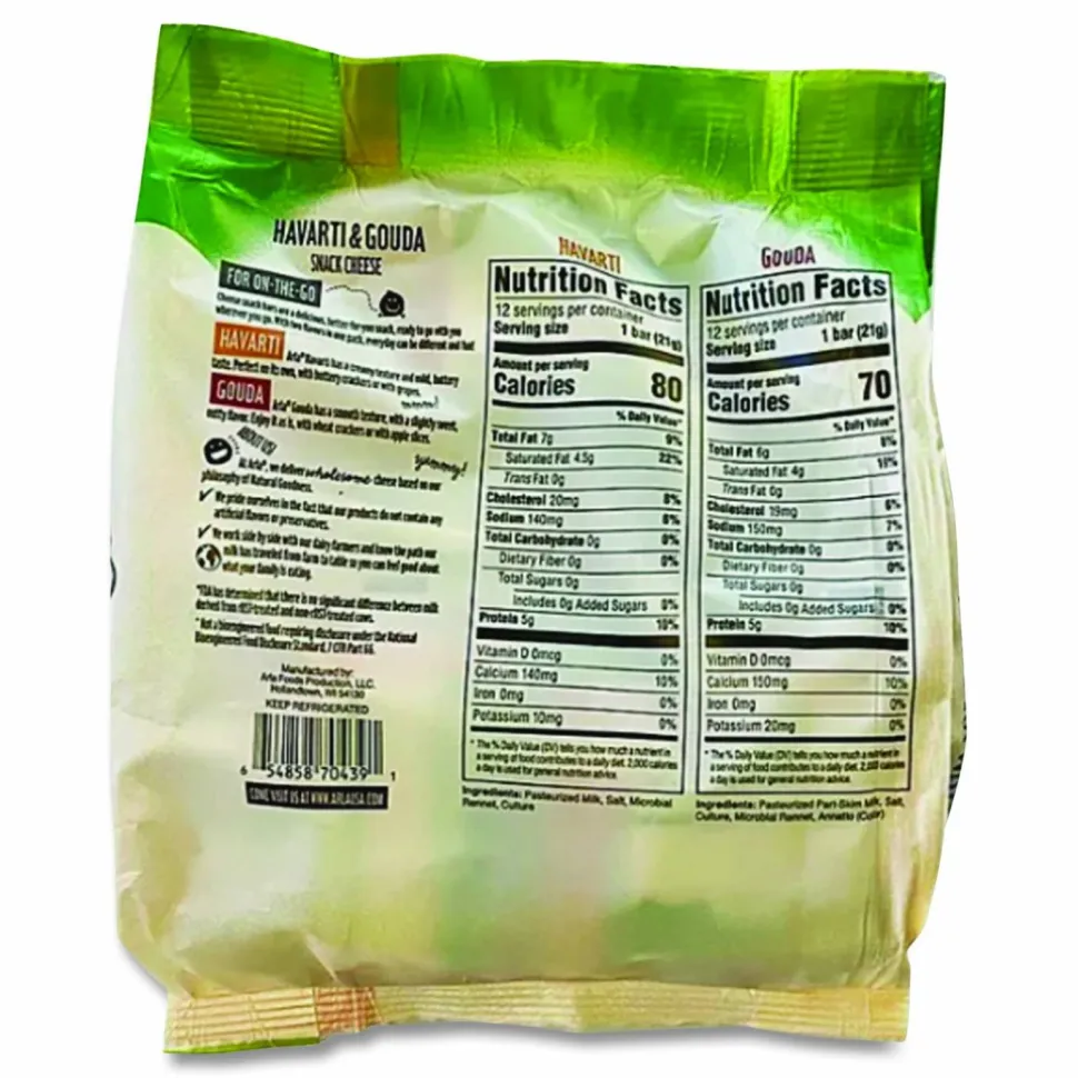 Arla Havarti and Gouda Cheese Snack Bars, 0.75 oz Bars, 24 Bars/Carton