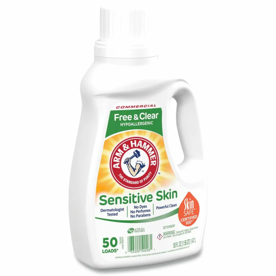 Arm & Hammer HE Compatible Liquid Detergent, Unscented, 50 Loads, 50 oz Bottle, 8/Carton