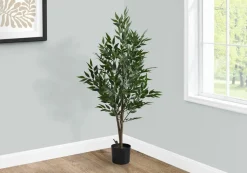 Artificial Plant, 47" Tall, Acacia Tree, Indoor, Faux, Fake, Floor, Greenery, Potted, Silk, Decorative, Green Leaves, Black Pot